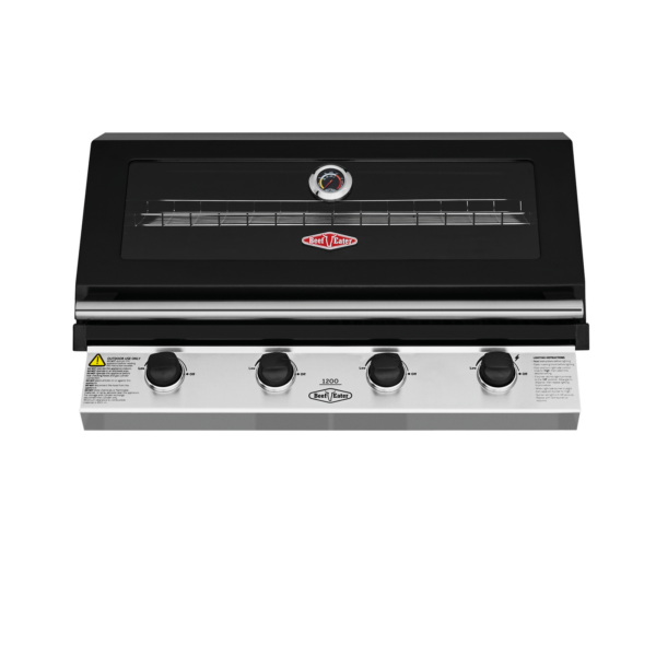 1200 Series Black Enamel 4 Burner Built In BBQ w Cast Iron Burners & Grills